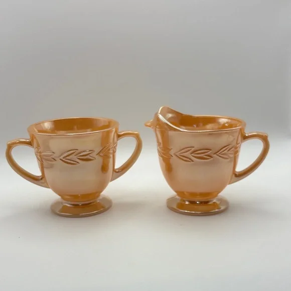 🍑 Vintage Fire King Peach Luster Cream & Sugar Set 🍑 - Picture 1 of 12